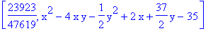 [23923/47619, x^2-4*x*y-1/2*y^2+2*x+37/2*y-35]